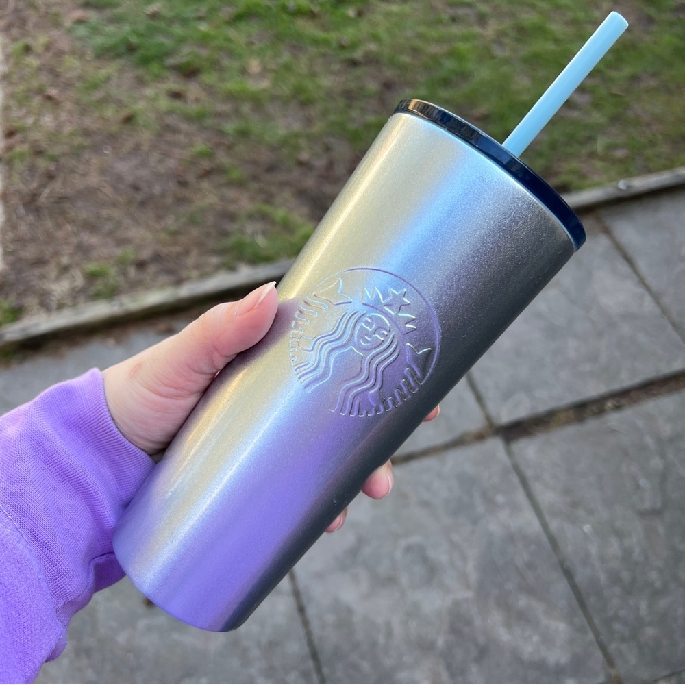 Starbucks Sparkling Silver Blue Lid Stainless Tumbler